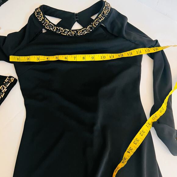 ASOS Beaded Shoulder Cut Out Midi Dress Size 0 Black - Picture 5 of 7